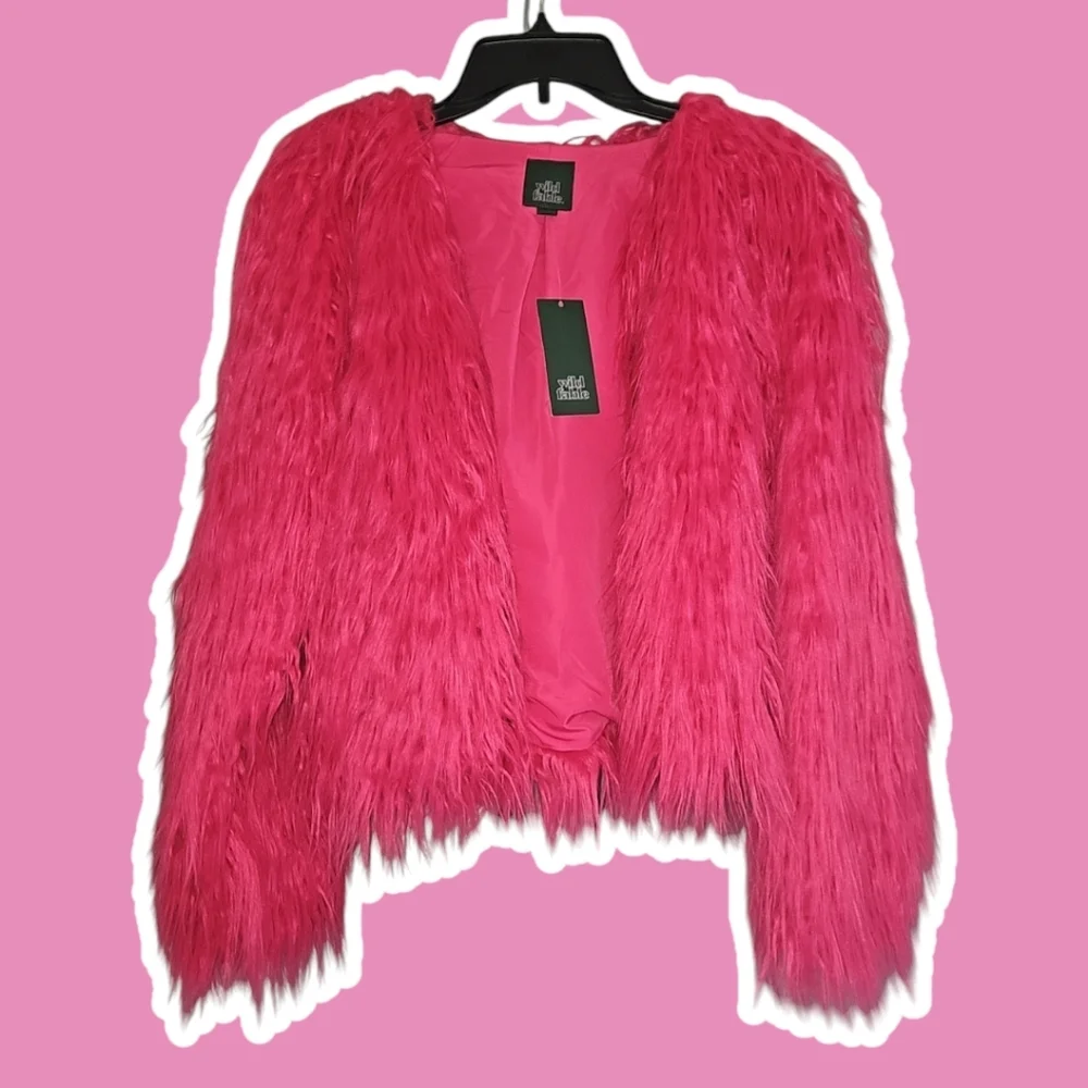 NWT Wild Fable Hot Pink Faux Fur Shag Jacket Coat Valentine's Barbie Swiftie - Picture 1 of 7